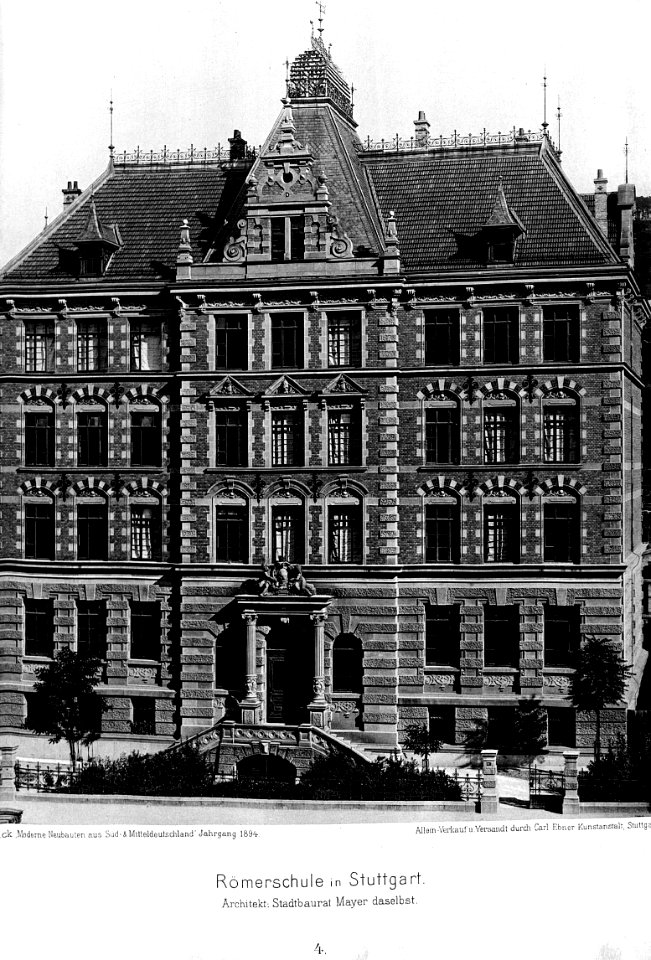 Römerschule in Stuttgart, Architekt Stadtbaurat Mayer Stuttgart, Tafel 4, Kick Jahrgang I