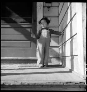 Sacramento, California. Child of Japanese ancestry on porch of home two days before evacuation of r . . . - NARA - 537881 photo