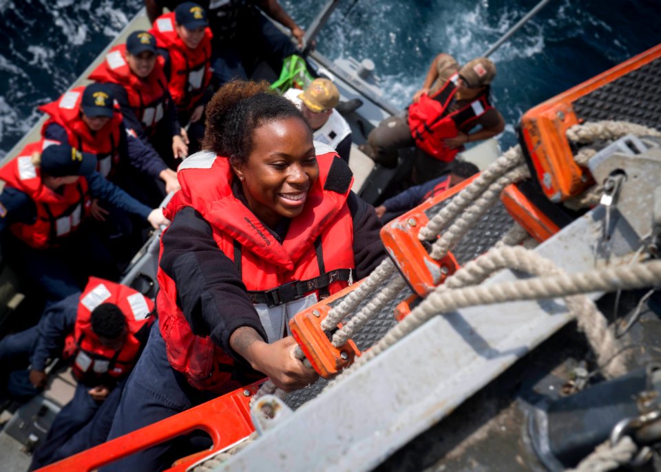 Sailor boards USS Preble (DDG 88). (39011015665)