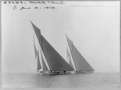 Sailing yachts on water- RESOLUTE and VANITE tacking into the wind LCCN2003677303
