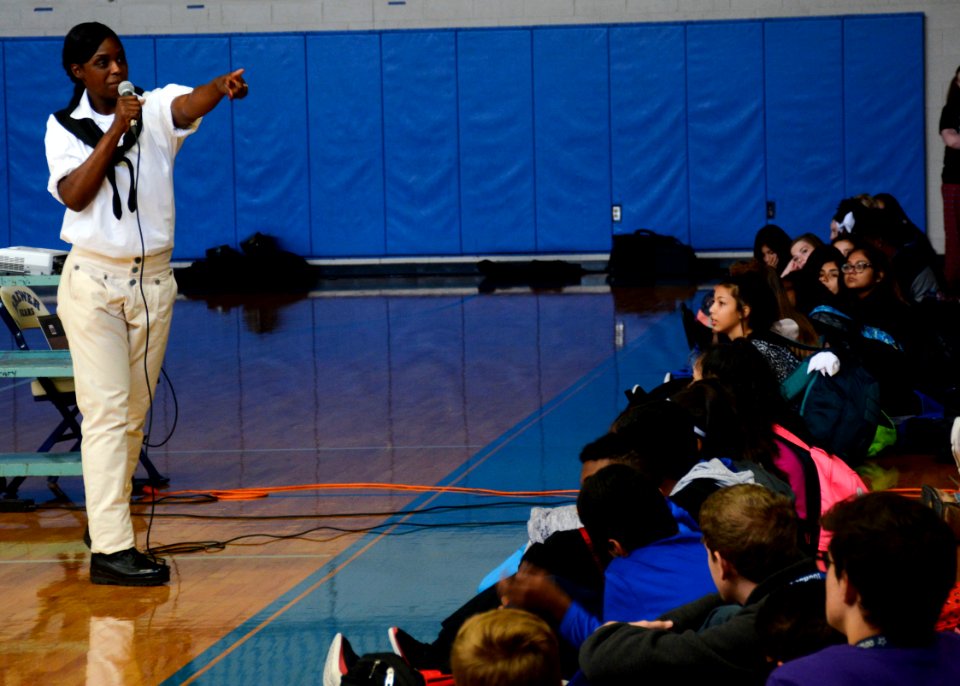 Sailor gives a presentation about the history of 'Old Ironsides' at Brewer Middle School. (37873041336)