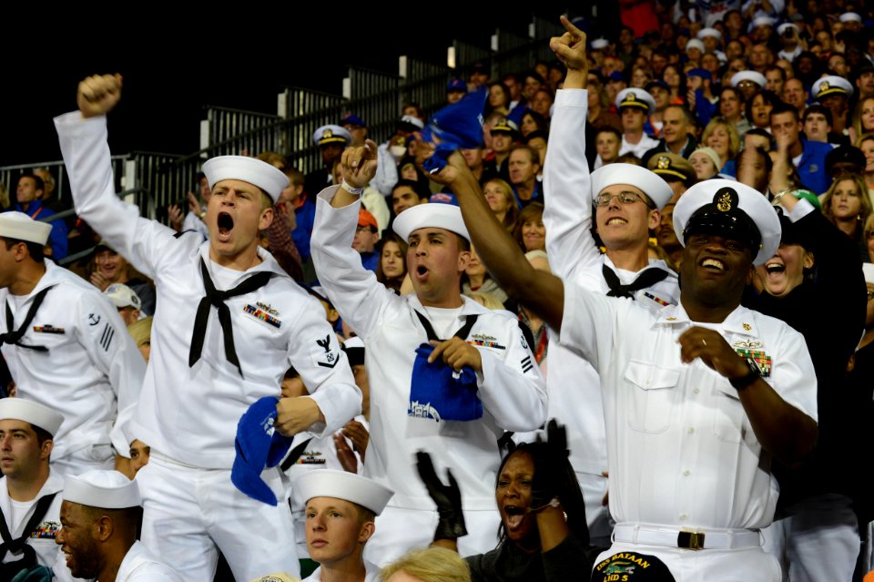 Sailors cheer during the Navy-Marine Corps Classic. (8181977908)