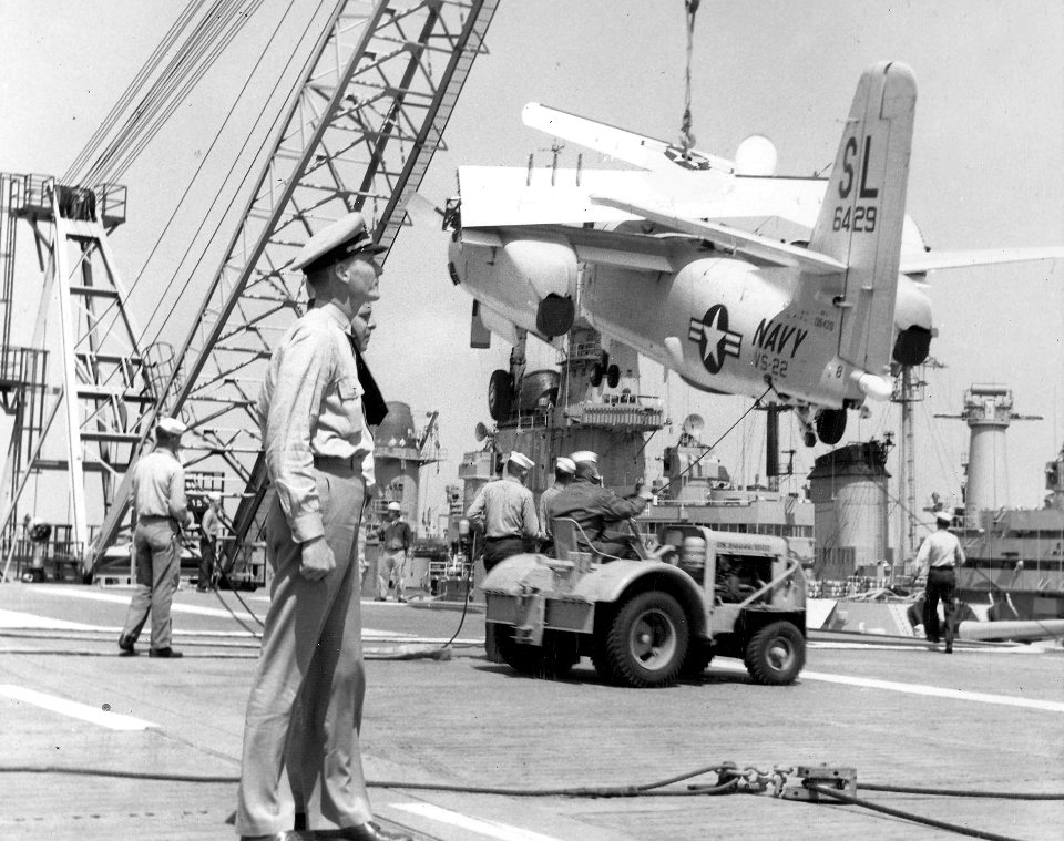 S2F-1 Tracker of VS-22 on crane c1956
