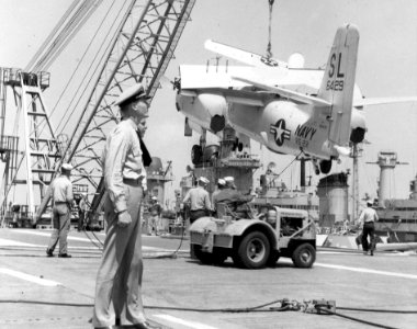S2F-1 Tracker of VS-22 on crane c1956