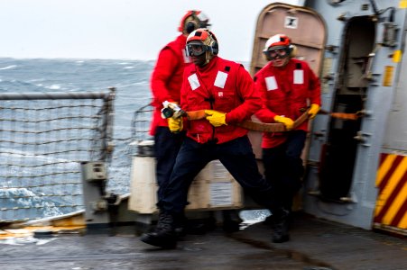 Sailors conduct a damage control drill. (16915467589)