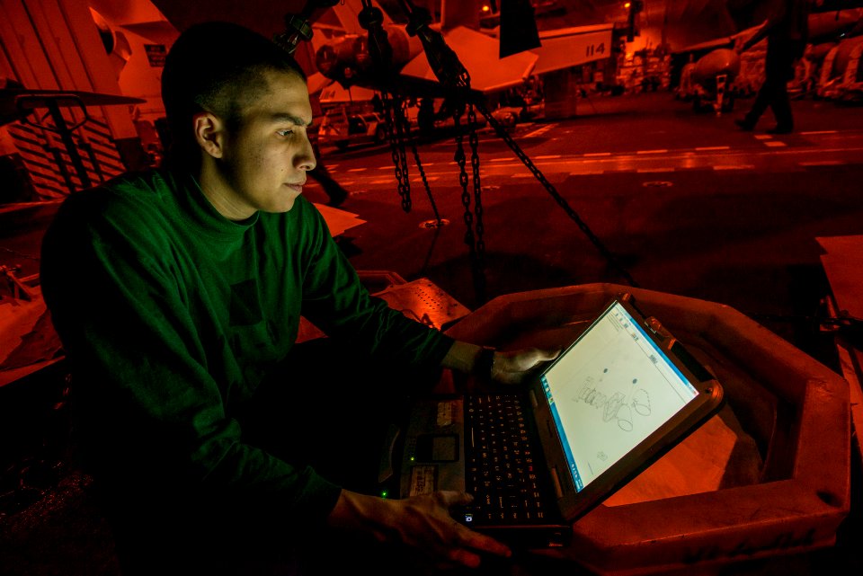 Sailors conduct aircraft maintenance aboard USS Carl Vinson 150216-N-TP834-402