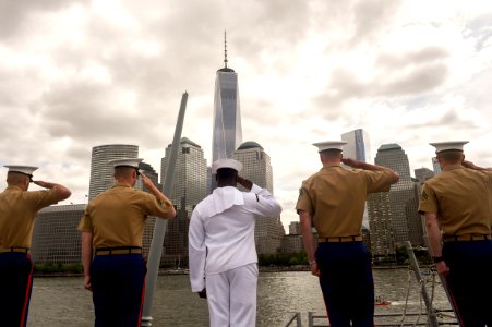 Sailors and Marines salute One World Trade Center. (17788656978)