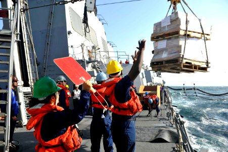 Sailors direct a replenishment-at-sea. (8455082185)