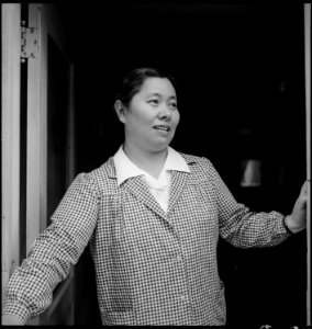 Sacramento, California. Sewing teacher, at the door of her shop, two days before evacuation. She h . . . - NARA - 537861