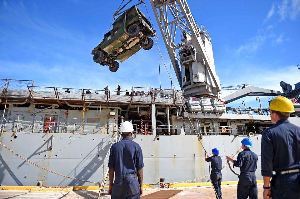 Sailors load equipment for typhoon relief efforts in Saipan. (20847483435)