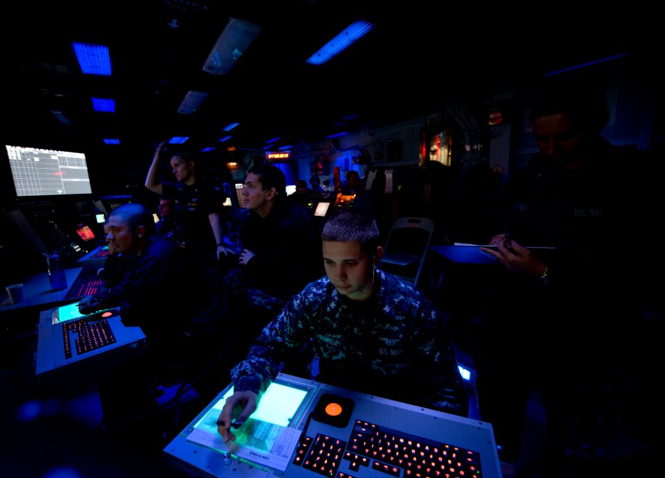 Sailors monitor flight operations. (8488500691)
