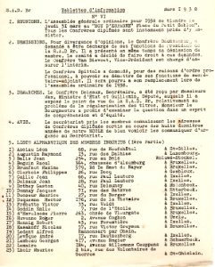 SADBr Tablettes d'Information 6 MARS 1938