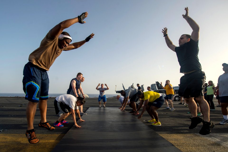 Sailors participate in a fitness challenge