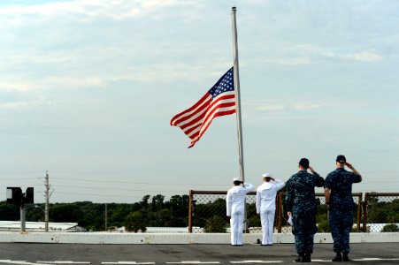 Sailors observe morning colors