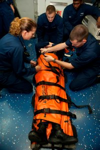 Sailors practice with a stretcher. (8244608754)
