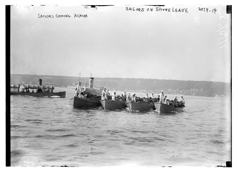 Sailors on Shore leave. Sailors coming ashore. LCCN2014688498
