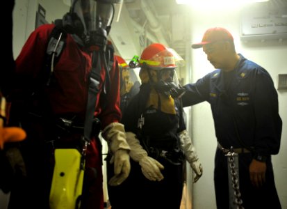 Sailors participate in fire drill 300414-N-KL617-025