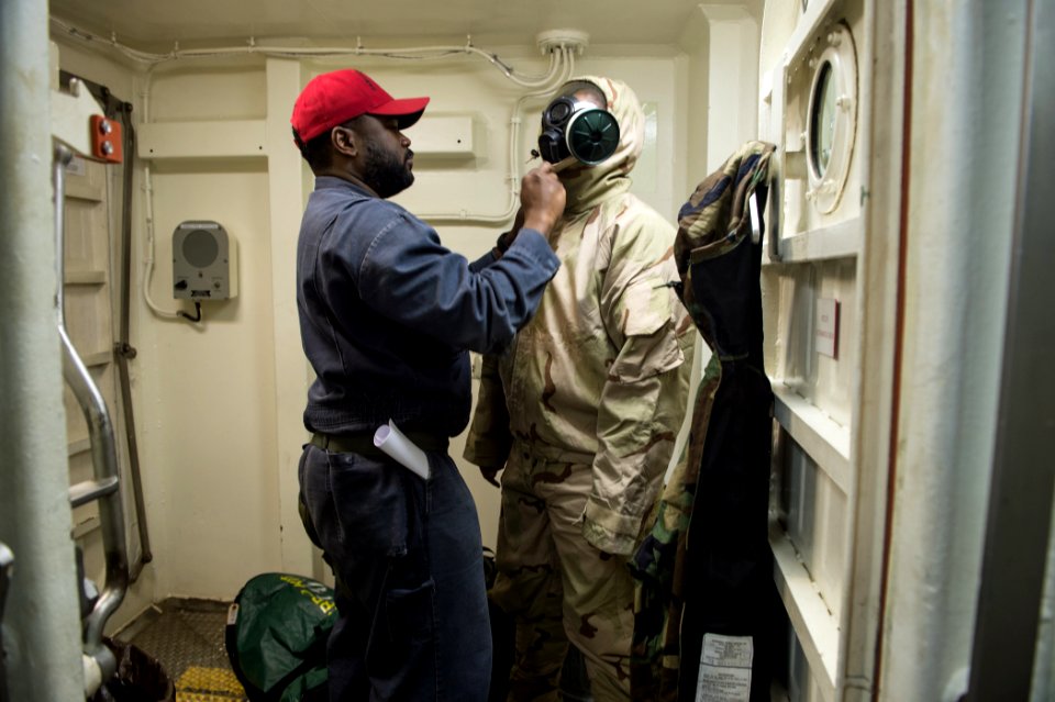 Sailors prep for drill aboard USS Donald Cook 150228-N-JN664-086