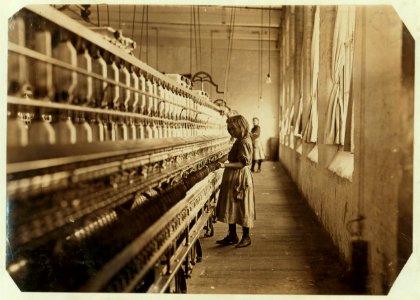Sadie Pfeifer, 48 inches high, has worked half a year. One of the many small children at work in Lancaster Cotton Mills. Nov. 30, 1908. LOC cph.3a13674