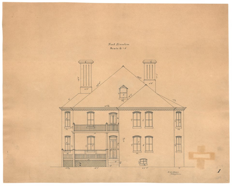 Saint Elizabeths Hospital, Washington, D.C. Building No. 18 (Burroughs Cottage). Front elevation with dimensions) - H. L. Amer, Draughtsman LCCN2013648651
