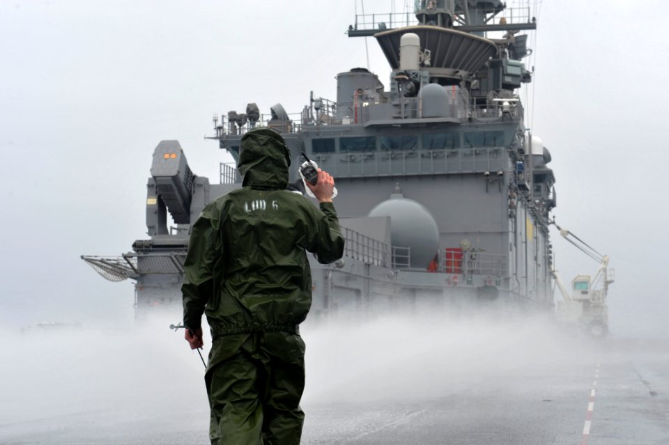 Sailor communicates with bridge aboard USS Bonhomme Richard. (8725835289)