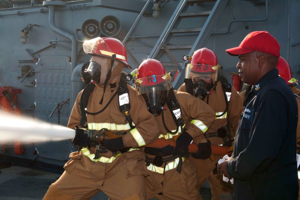 Sailors conduct firefighting training. (8246657169)