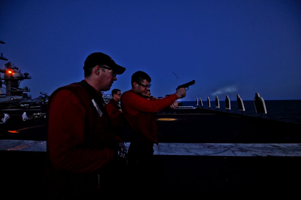 Sailors conduct small arms qualifications. (8744191989)