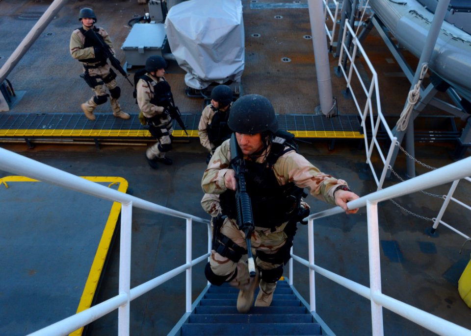 Sailors conduct VBSS training aboard USNS Prevail. (8470061999)