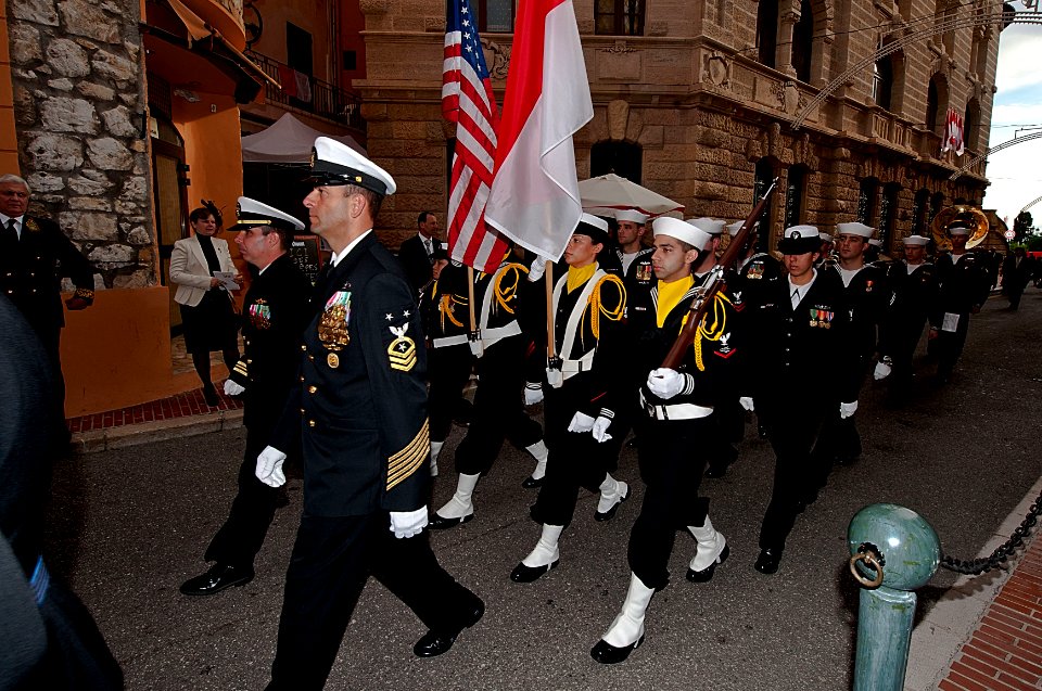 Sailors from USS Mount Whitney march in a French parade. (8202192393)