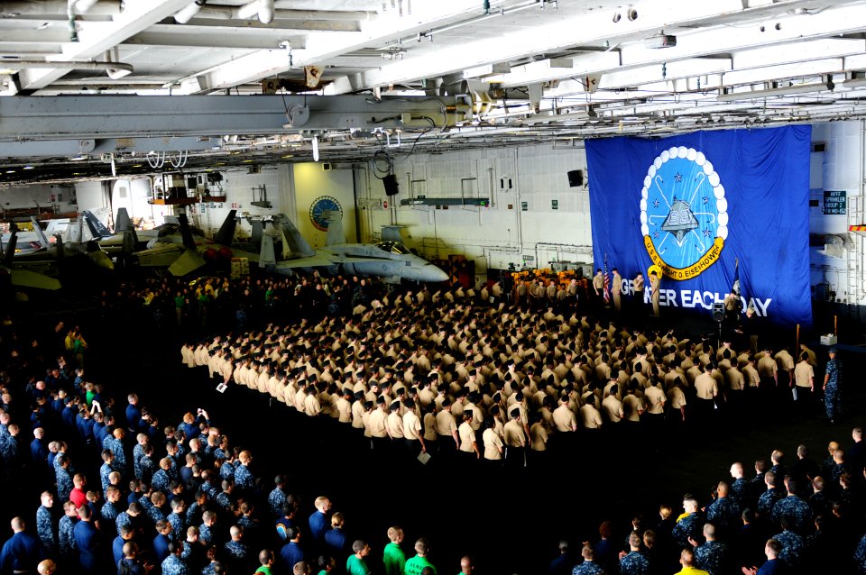 Sailors get promoted aboard USS Dwight D. Eisenhower. (8283346441)