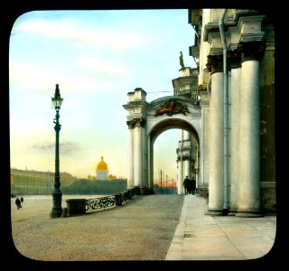 Saint Petersburg. Hermitage (formerly the Winter Palace) partial view of entrance on Dvortsovaia (Palace) Square