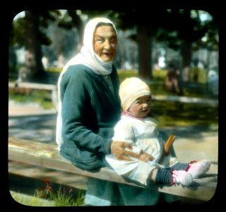 Saint Petersburg. Peterhof Palace Park grandmother and child