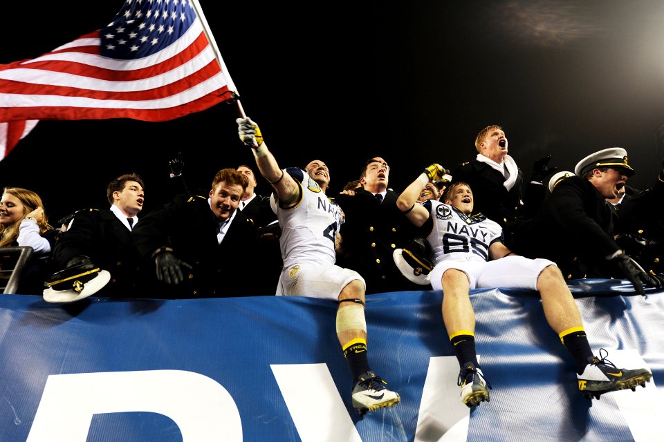 Sailors celebrate Navy's victory over Army.