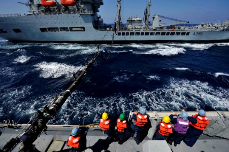 Sailors conduct a replenishment-at-sea. (8243539935)