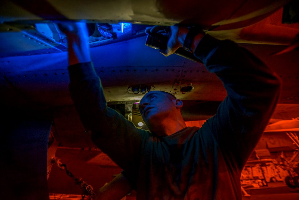 Sailors conduct aircraft maintenance aboard USS Carl Vinson 150216-N-TP834-427