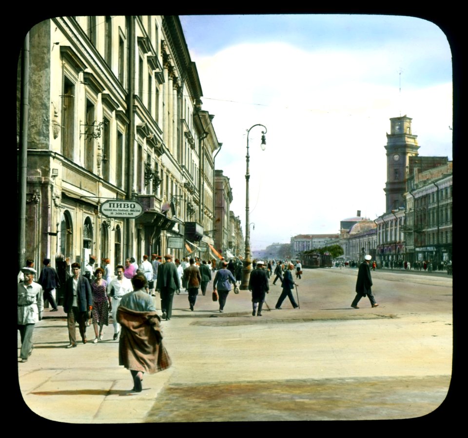 Saint Petersburg. Nevsky Prospect view along the street, with the tower of the city Duma in the right distance