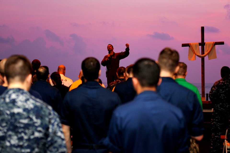 Sailors participate in an Easter service. (8612337829)