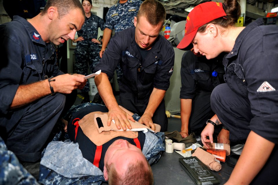 Sailors participate in medical drill 121029-N-TG831-050