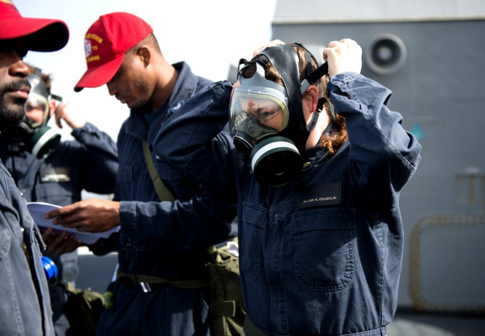 Sailors prep for drill aboard USS Donald Cook 150228-N-JN664-102