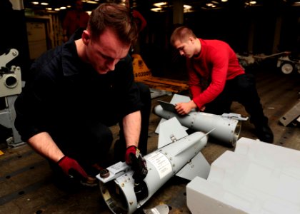 Sailors inspect ordnance aboard USS Theodore Roosevelt. (20271023861)
