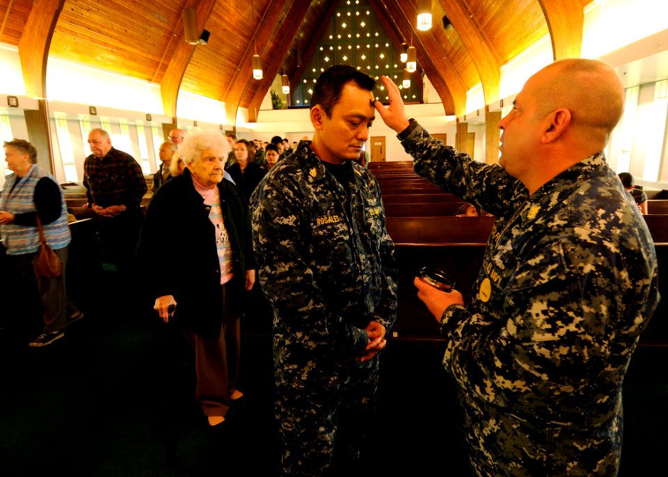 Sailors observe Ash Wednesday. (8475347505)