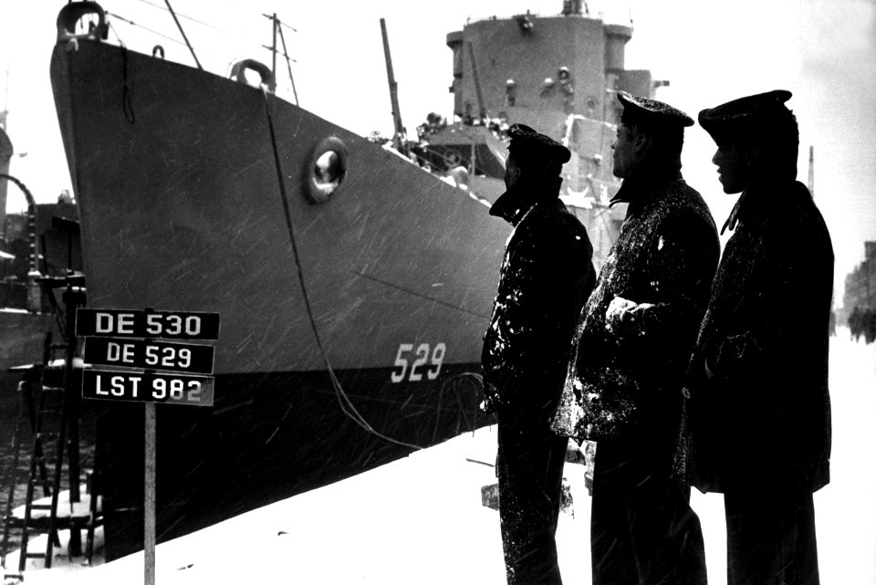 Sailors the USS Mason (DE-529) in Boston, 20 March 1944