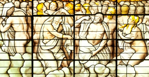 Saint-Chapelle de Vincennes - Baie 5 - Les âmes des saints criant vers Dieu, détail des saints recevant les robes blanches (bgw17 0978)