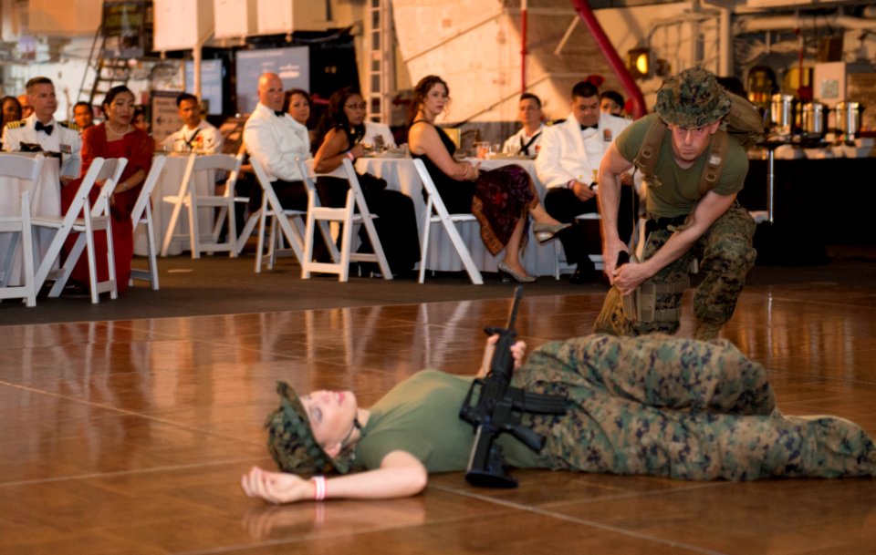 Sailors participate in a play 130614-N-PB383-114