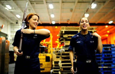 Sailors practice rifle handling aboard USS George H.W. Bush. (8456178092)