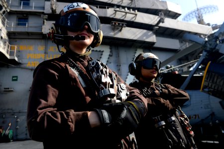 Sailors stand on the flight deck of USS John C. Stennis. (8426059223) photo