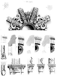 Saint-Germer-de-Fly (60), abbatiale, clé de voûte de l'abside et décor de la galerie du chœur