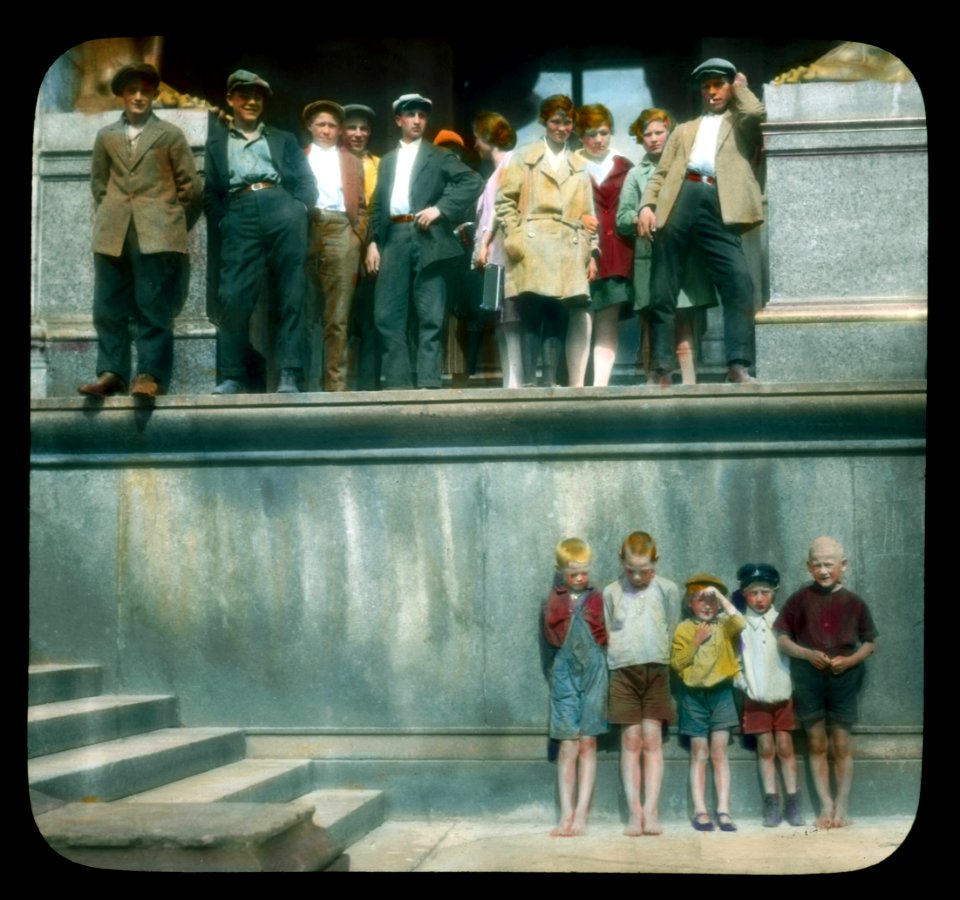 Saint Petersburg. Hermitage (the New Hermitage) visitors outside the museum, and children