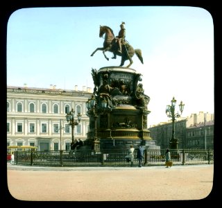 Saint Petersburg. Nicholas I Monument on St. Isaac's Square (Isaakievskaya ploshchad), with the Astoria Hotel behind