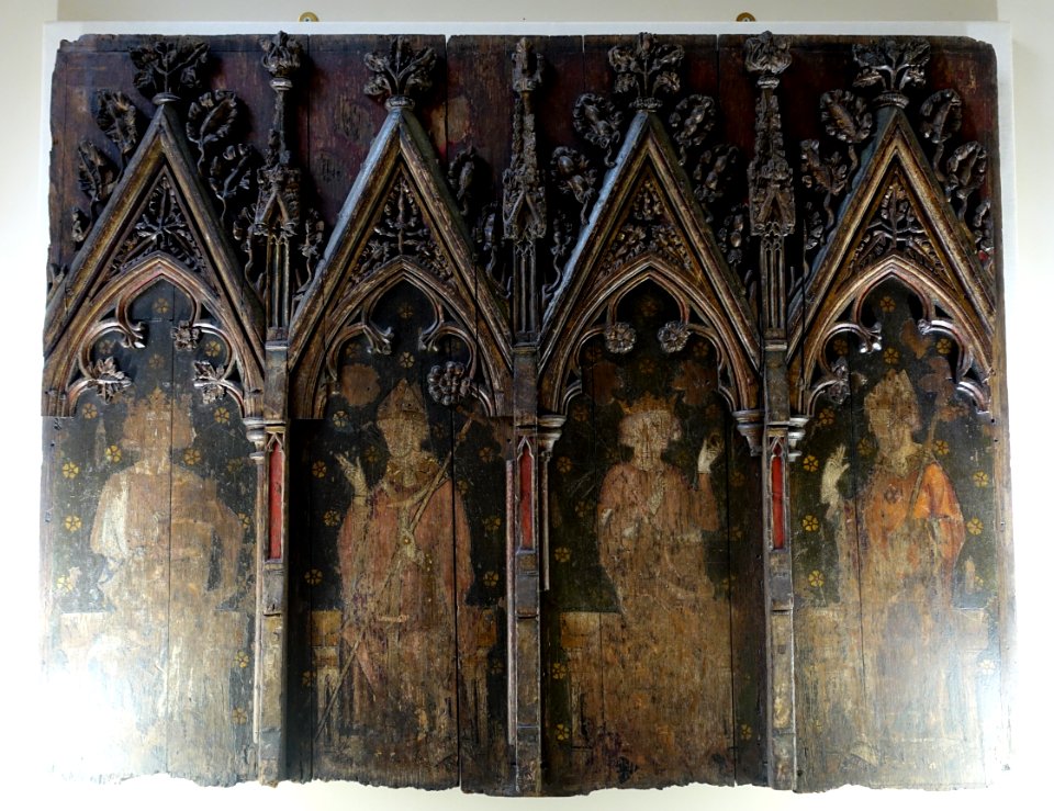 Saint Edmund, Thomas Beckett, Saint Edward the Confessor, and a Mitred Bishop, England, 1300-1310, oil on panel - Kingston Lacy - Dorset, England - DSC03649